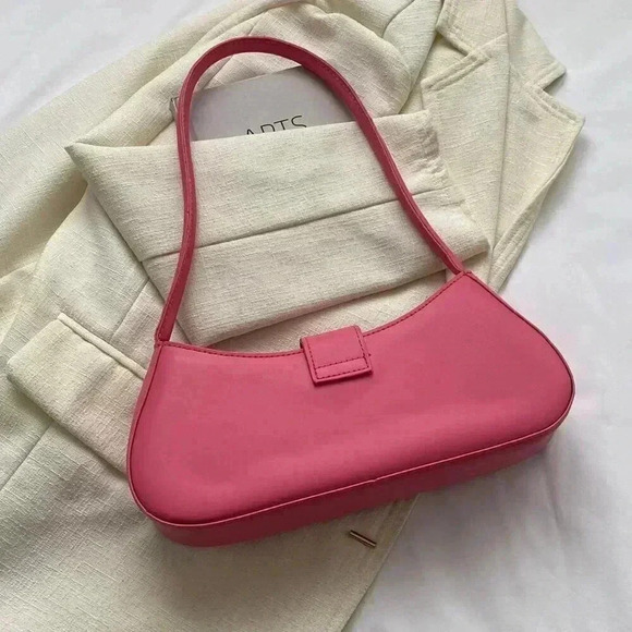 Pink Women's Medium Zipper Bag Minimalist Adjustable Strap Shoulder Bag - Picture 3 of 5